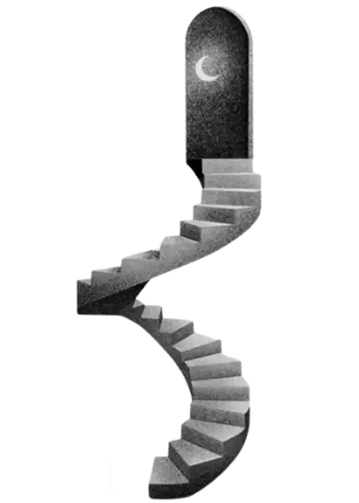Escaleras ascendiendo hacia una abertura como metáfora de avanzar por etapas con dirección